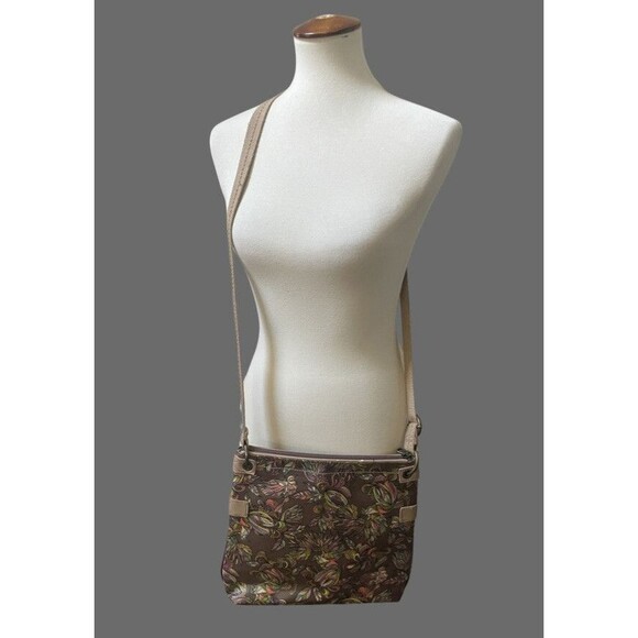 SakRoots Multicolor Bird Floral Crossbody Bag Purse Tan Adjustable Strap Brown - Picture 2 of 16